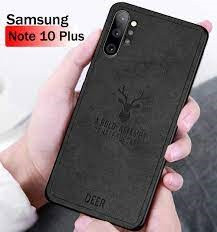 Луксозен силиконов гръб ТПУ с твърда част и дънков плат DEER за Samsung Galaxy Note 10 Plus N975F черен